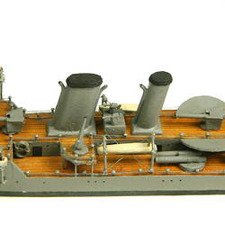 Naval ship with mast, detail of deck.