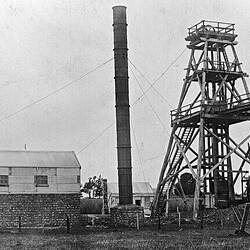 Negative - New Ristori Mine With Chimney & Poppet Head, Allendale, Victoria, circa 1925