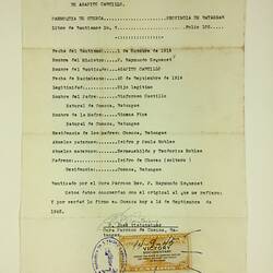 Baptism Certificate - Agapito Castillo, Cuenca Batangas, Philippines, 14 Sep 1945