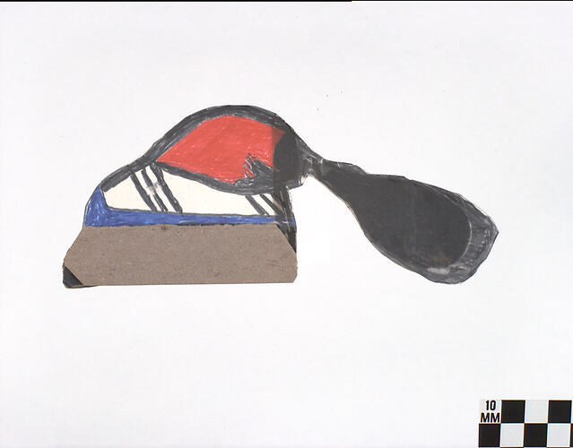 Two-dimensional acrylic drawing of cap with black tassle.