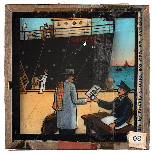 Lantern Slide - Universal Opportunity League, Man and Ship