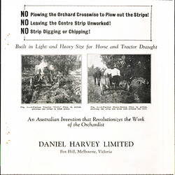 White page with black printed text and two images of a man operationg a plough.