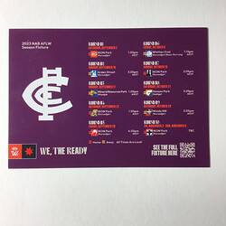 Fixture Card - AFL Women's (AFLW) Competition Carlton Team Matches, Princes Park, Carlton, 2 Sep 2023