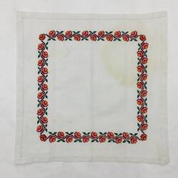 Easter Cloth - Red & Green Rose Embroidery, Katerina Senjov, Melbourne, 1970s