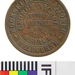 Token - 1 Penny, George Nichols, Bookseller & Stationer, Melbourne, Victoria, Australia, 1862