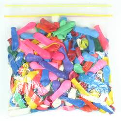 Bag of coloured water balloons.