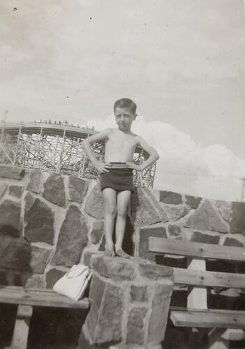 Digital Photograph - Boy Standing on Sea Wall, St Kilda, 1945