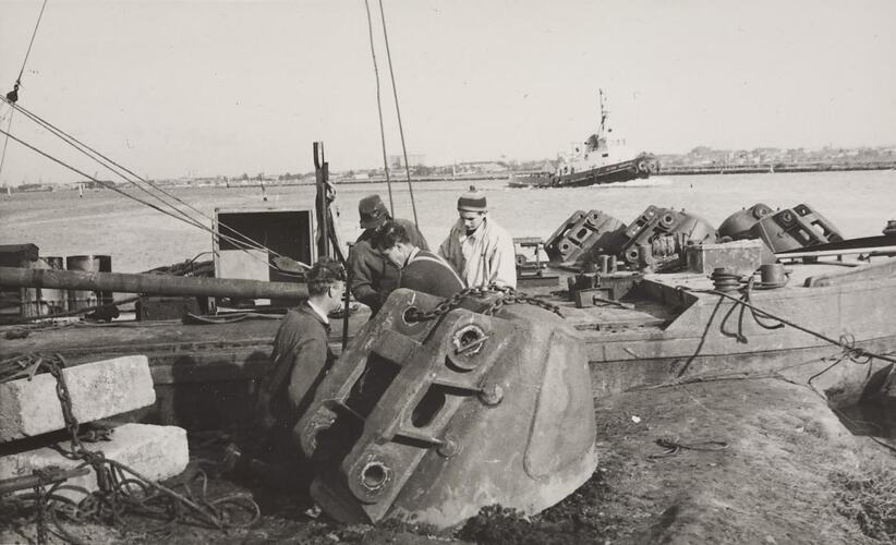 Digital Photograph - Four Men Undertaking Marine Salvage, Port Melbourne, 1968.