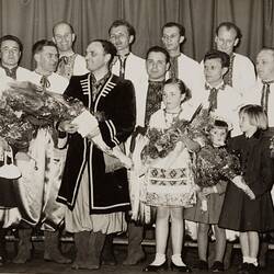 Digital Photograph - Children Presenting Flowers to Ukrainian Male Choir, South Melbourne Town Hall, 1955