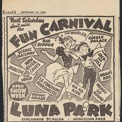 Newspaper Clipping - Luna Park, September 16, 1939