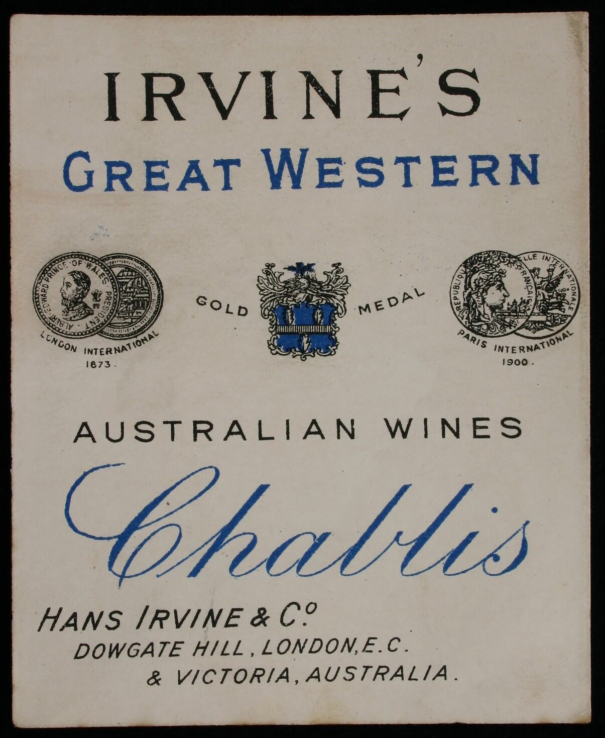 Wine Label Great Western Winery Chablis 1905 1918