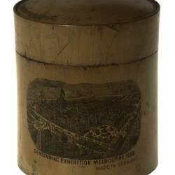 Wooden box featuring Melbourne Centennial International Exhibition.