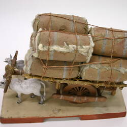 Indian Figure - Cart Laden with Cotton Drawn by Two Bullocks, Clay, circa 1880