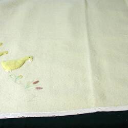 Baby Blanket - Appliqued and Embroidered, Cream Wool, circa 1950s