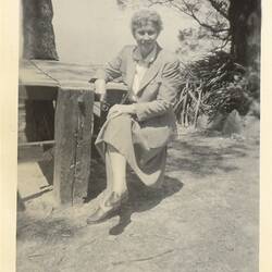 Photograph - Dorothy Howard at Picnic Table, Dorothy Howard Tour, Sublime Point, New South Wales, 23 Oct 1954
