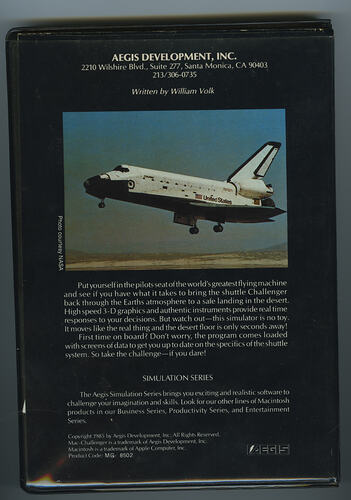 Back of box containing Mac Challenger computer game