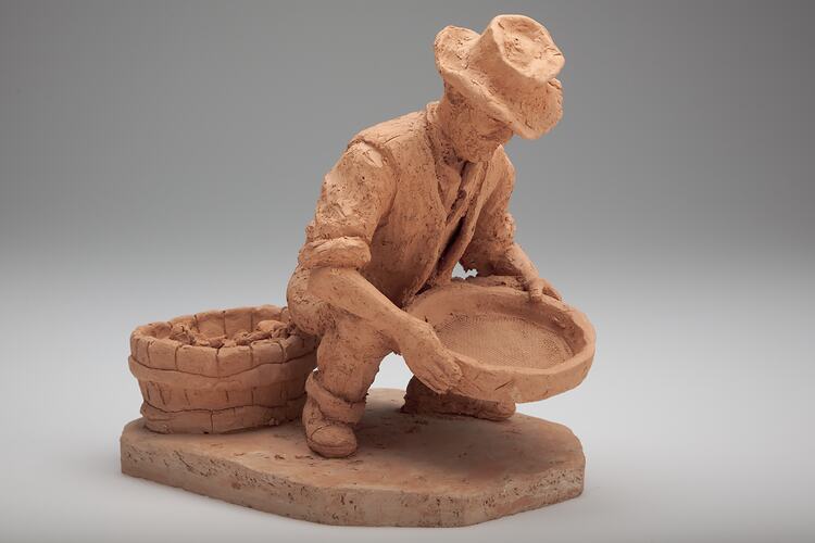 Sculpture - 'The Gold Panner', Mr. Leon Wolowski, Clay, 1983