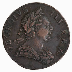 Coin - Halfpenny, George III, Great Britain, 1773 (Obverse)