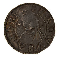 Coin, round, diademed bust facing right within a circle; text around.