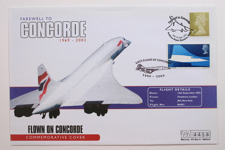 Souvenir Cover - Farewell to Concorde, 1969-2003, London-New York, Great Britain, 24 October 2003
