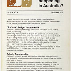 Leaflet - What's Happening in Australia?, 1970s
