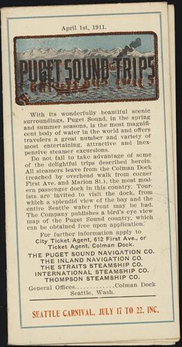 Leaflet - 'Puget Sound Trips', 1911