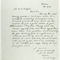 Letter - Reid to Telford, Phar Lap's Death, 18 Apr 1932