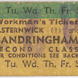 Train Ticket - Elsternwick & Sandringham, Second Class, 1958