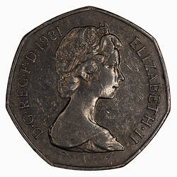 Coin - 50 New Pence, Elizabeth II, Great Britain, 1981 (Obverse)