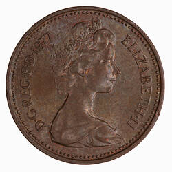 Coin - 1 New Penny, Elizabeth II, Great Britain, 1977 (Obverse)