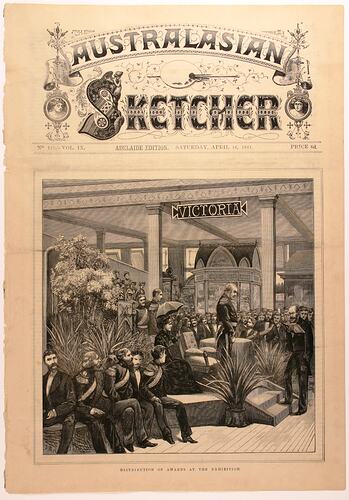 Newspaper Cutting - 'Distribution of Awards at the Exhibition', The Australasian Sketcher, Adelaide, 16 April 1881