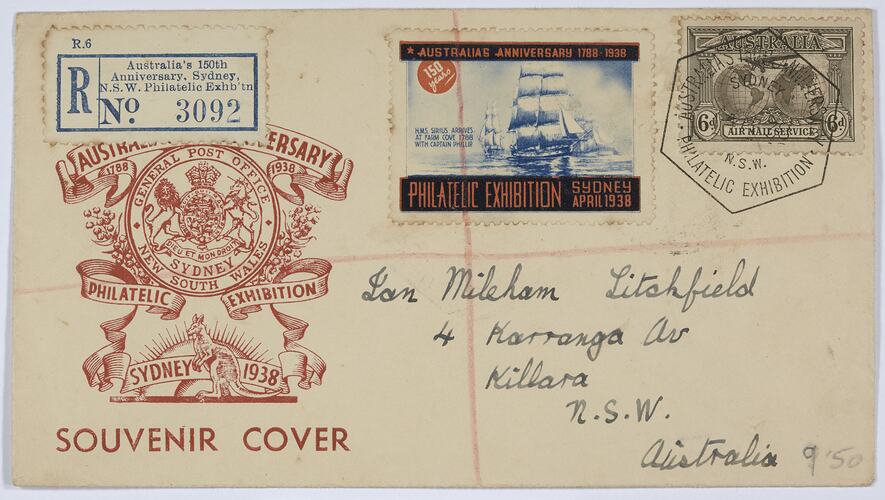 Souvenir Cover - Australia's 150th Anniversary Philatelic Exhibition, 6 Pence, Sydney, Australia, 1938