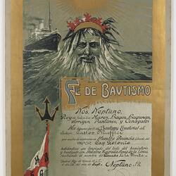 Certificate - Crossing the Equator, 'Cap Polonio', Issued to Karl Muffler (Carlos Muffler), 26 Sep 1926