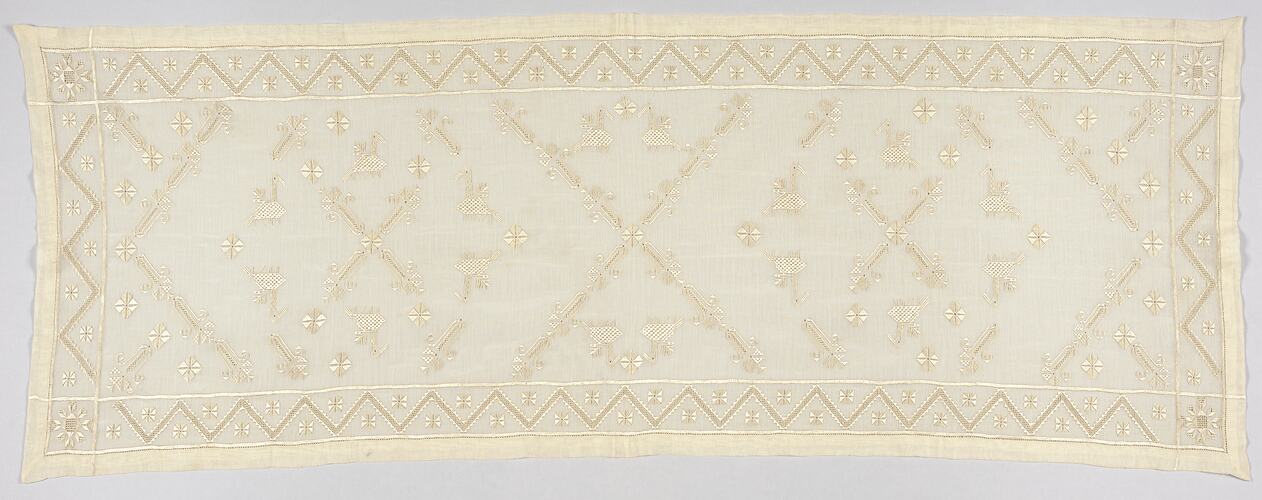 Table Runner - Embroidered Duck Motif, circa 1950s