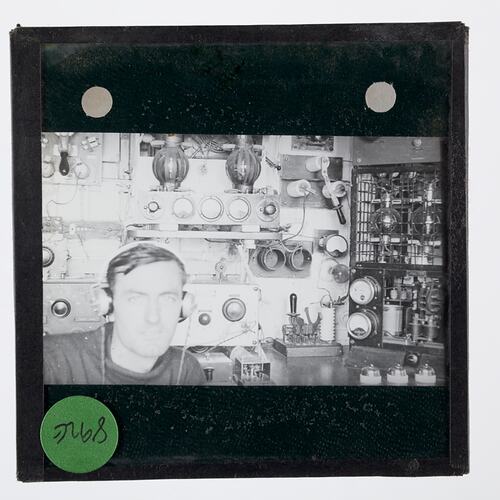 Lantern Slide - The Radio Operator on the RRS Discovery II, Ellsworth Relief Expedition, Antarctica, 1935-1936