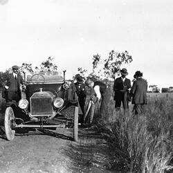 Negative - Model T Ford Motor Car Bogged, Mildura, Victoria, 1915