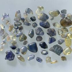 Blue and clear corundum pebbles.