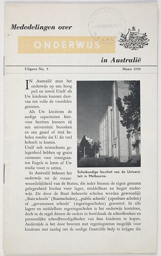 Booklet - 'Onderwus in Australie', Commonwealth of Australia, Mar 1959