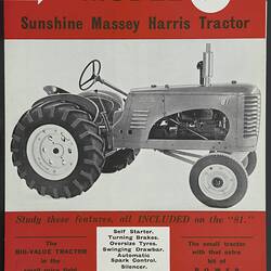 Publicity Leaflet - H.V. McKay Massey Harris, Model 81 Tractor, Sunshine, Victoria,1941