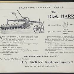 Catalogue - 'H.V. McKay's Braybrook Implement Works', circa 1905