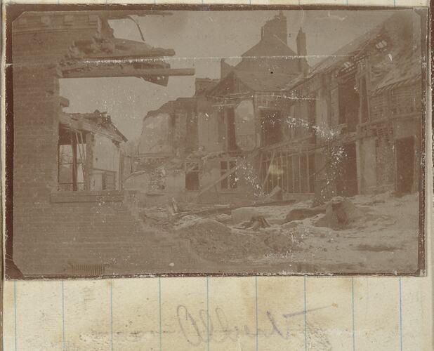 Ruins in Albert, France, Sergeant John Lord, World War I, 1916-1917