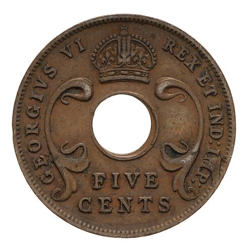 Coin - 5 Cents, British East Africa, 1943