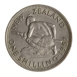 Coin - 1 Shilling, New Zealand, 1957
