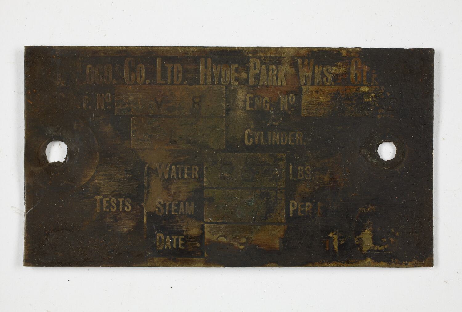 Test Plate - North British Locomotive Co., Hyde Park, Glasgow, Scotland ...