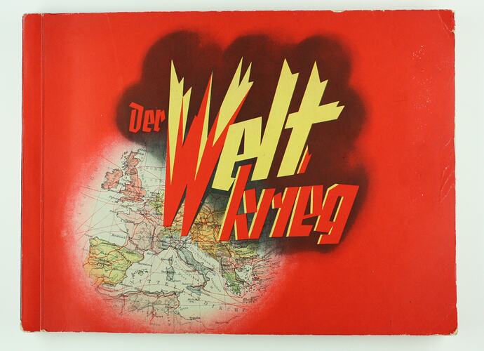 Red cover of cigarette card book with map.