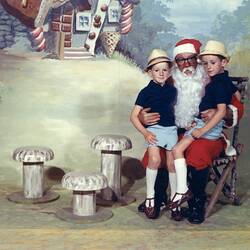 Kodak Australasia Pty Ltd, Staff Christmas Party, James & Richard Kilpatrick Sitting On Santa's Knee, Coburg, Dec 1968