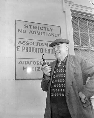 Swallow & Ariell Ltd, Man next to Sign, Victoria, Sep 1958