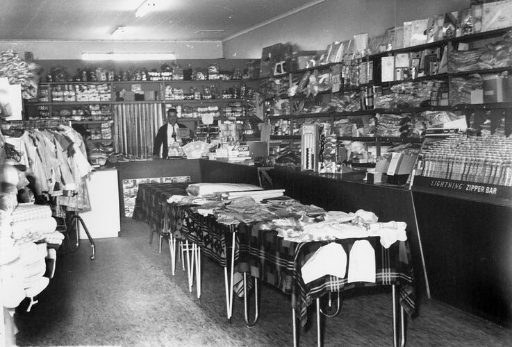 Digital Photograph - Special 'O' Drapery Store Interior with Owner John Woods, Lalor, circa 1967