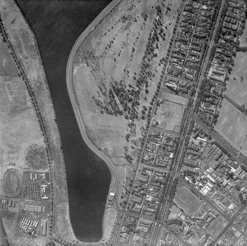 Negative - Aerial View of Albert Park Lake, Victoria, 28 Feb 1956