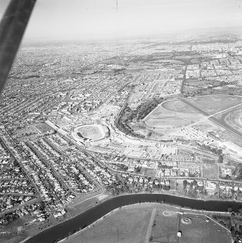 Negative - Aerial View of Flemington Racecourse & Surrounding Area, circa 1955-1960